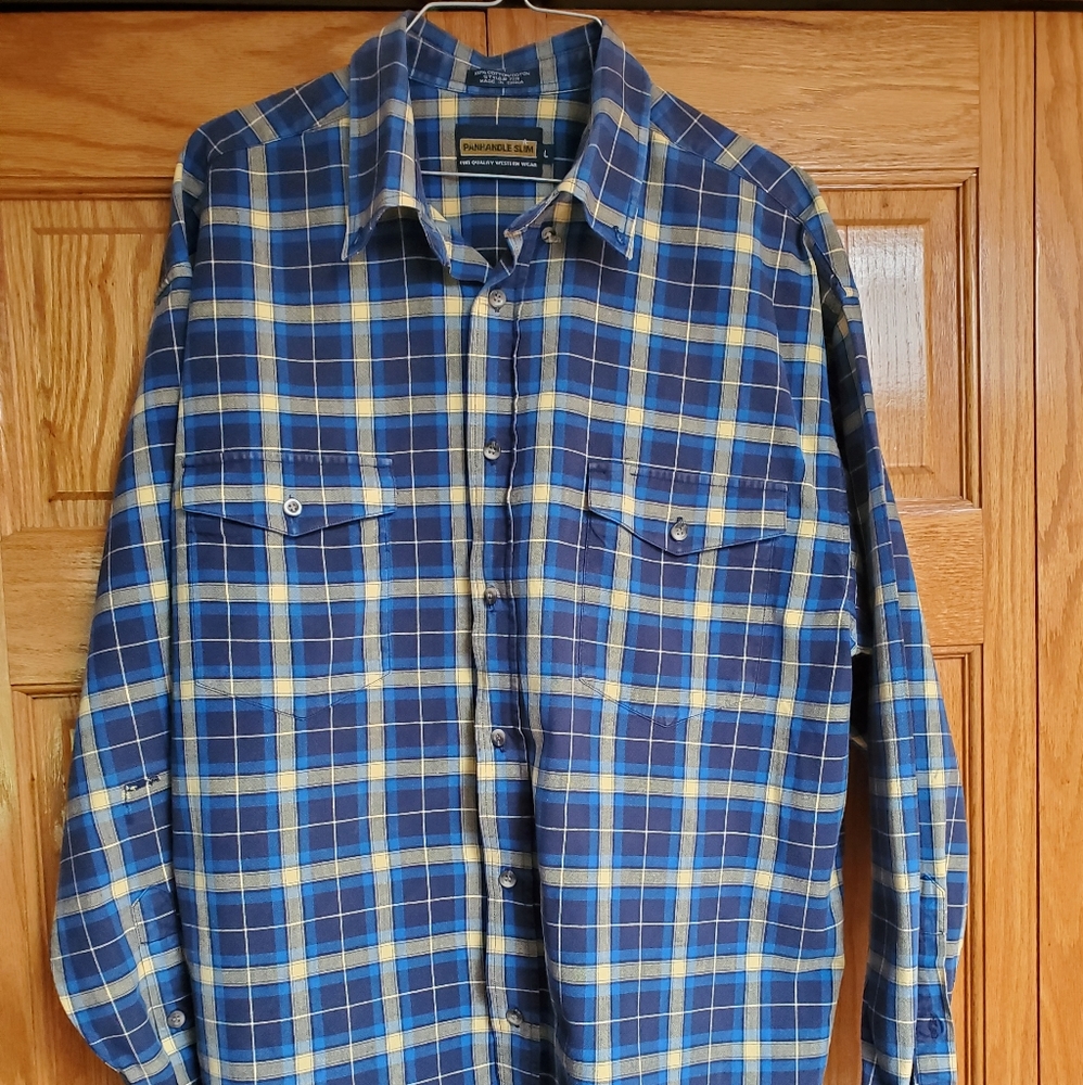 Men's Western Shirt Vintage Panhandle Slim Men's Large Shirt Wrangler Rustler